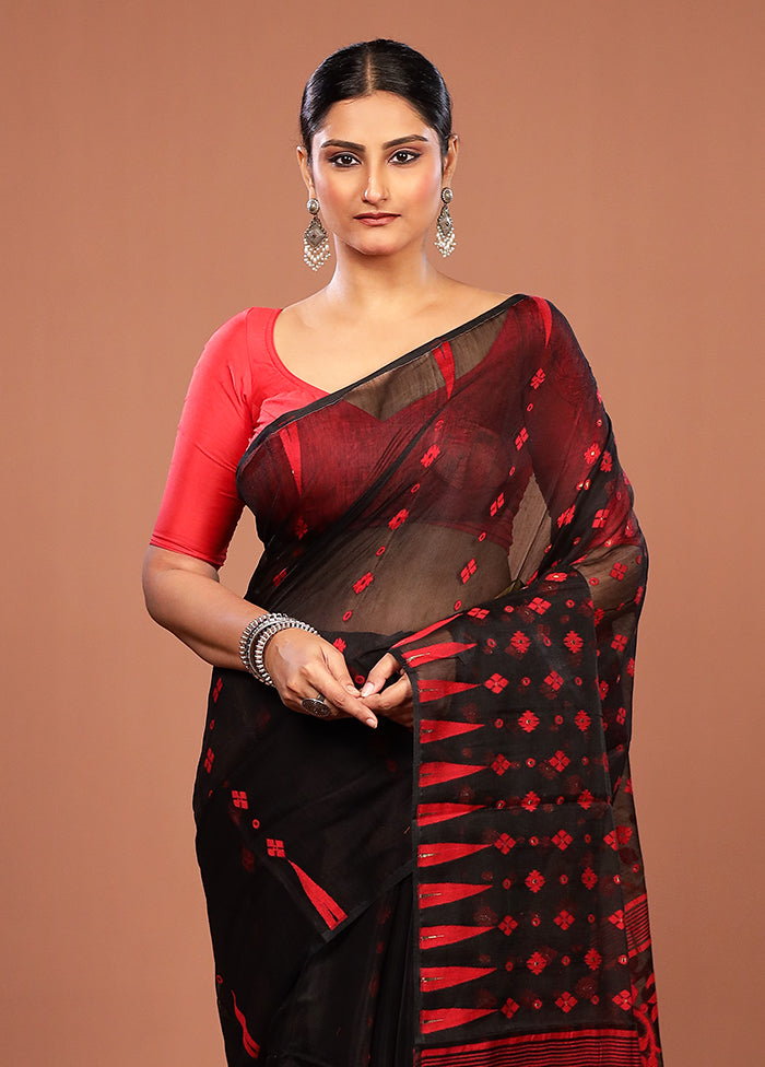 Black Jamdani Cotton Saree Without Blouse Piece