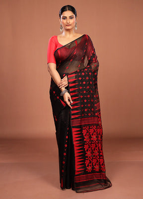 Black Jamdani Cotton Saree Without Blouse Piece