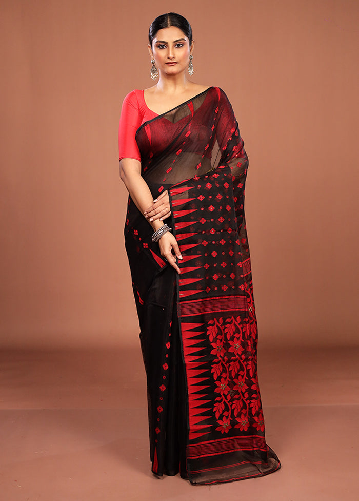 Black Jamdani Cotton Saree Without Blouse Piece