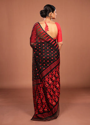 Black Jamdani Cotton Saree Without Blouse Piece