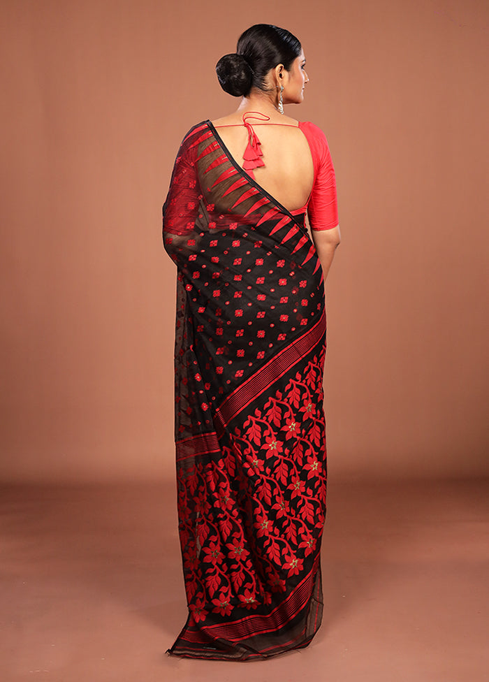 Black Jamdani Cotton Saree Without Blouse Piece
