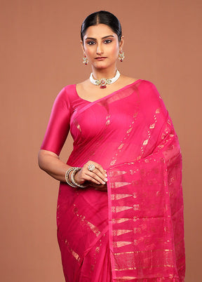 Pink Jamdani Cotton Saree Without Blouse Piece