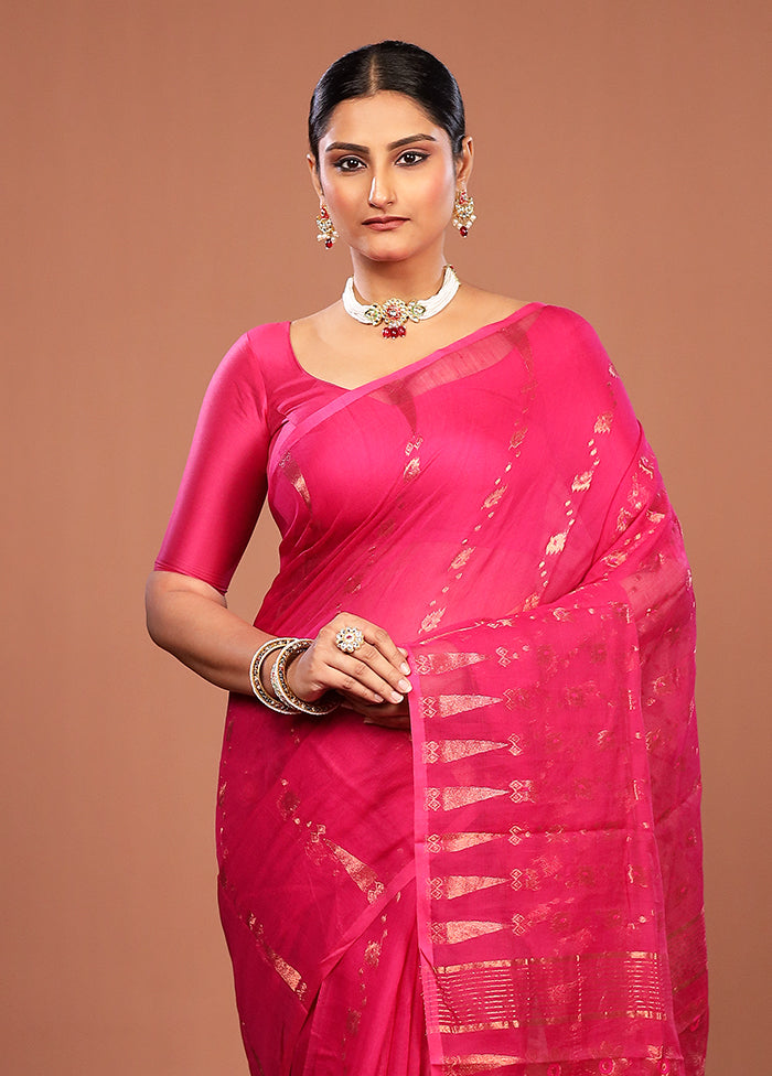 Pink Jamdani Cotton Saree Without Blouse Piece