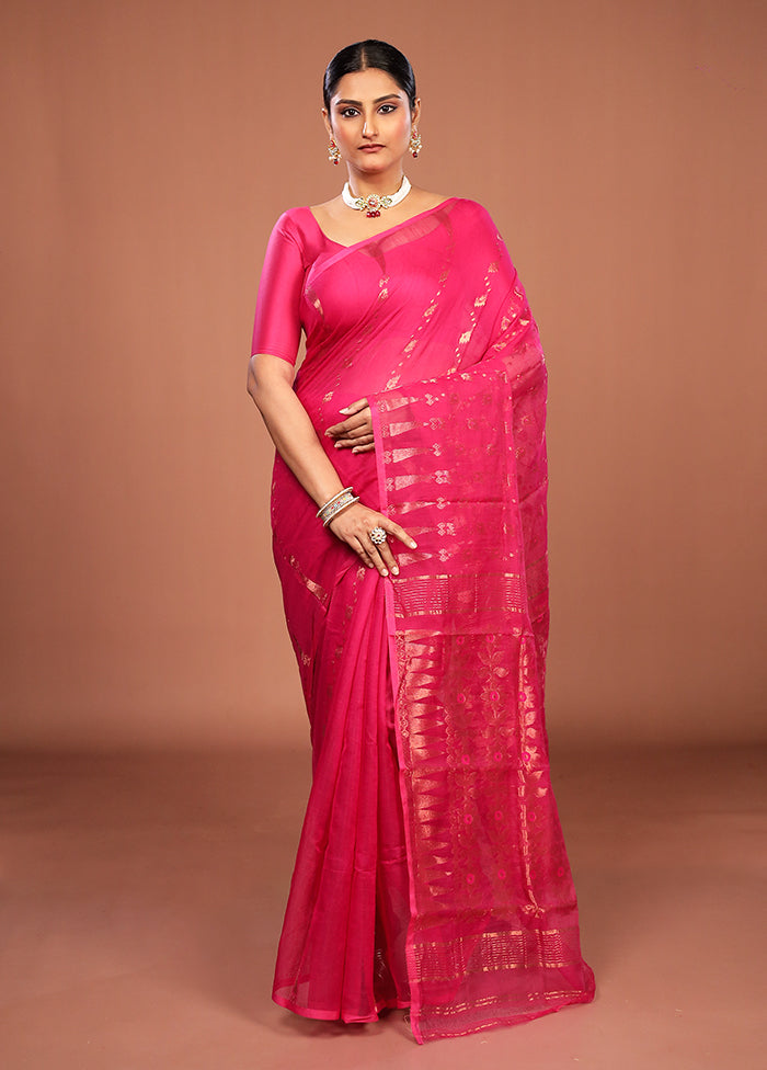 Pink Jamdani Cotton Saree Without Blouse Piece