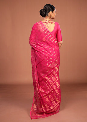 Pink Jamdani Cotton Saree Without Blouse Piece