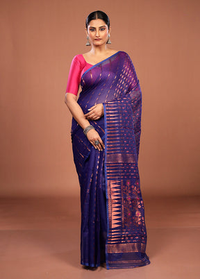 Blue Jamdani Cotton Saree Without Blouse Piece