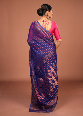 Blue Jamdani Cotton Saree Without Blouse Piece