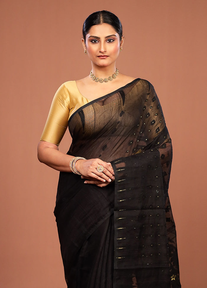 Black Jamdani Cotton Saree Without Blouse Piece