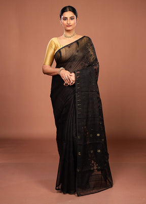 Black Jamdani Cotton Saree Without Blouse Piece
