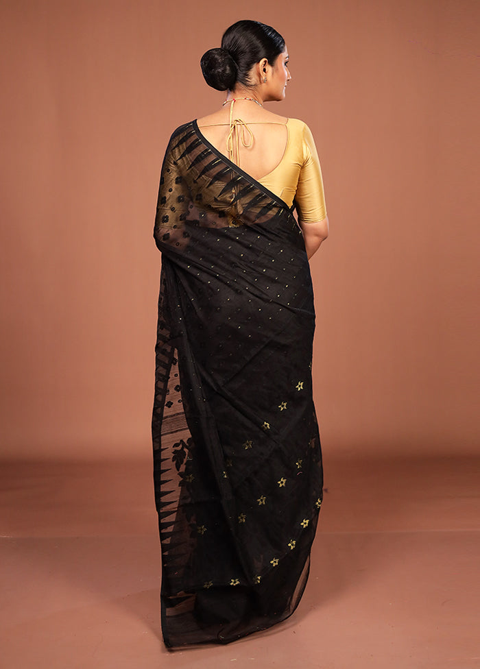 Black Jamdani Cotton Saree Without Blouse Piece