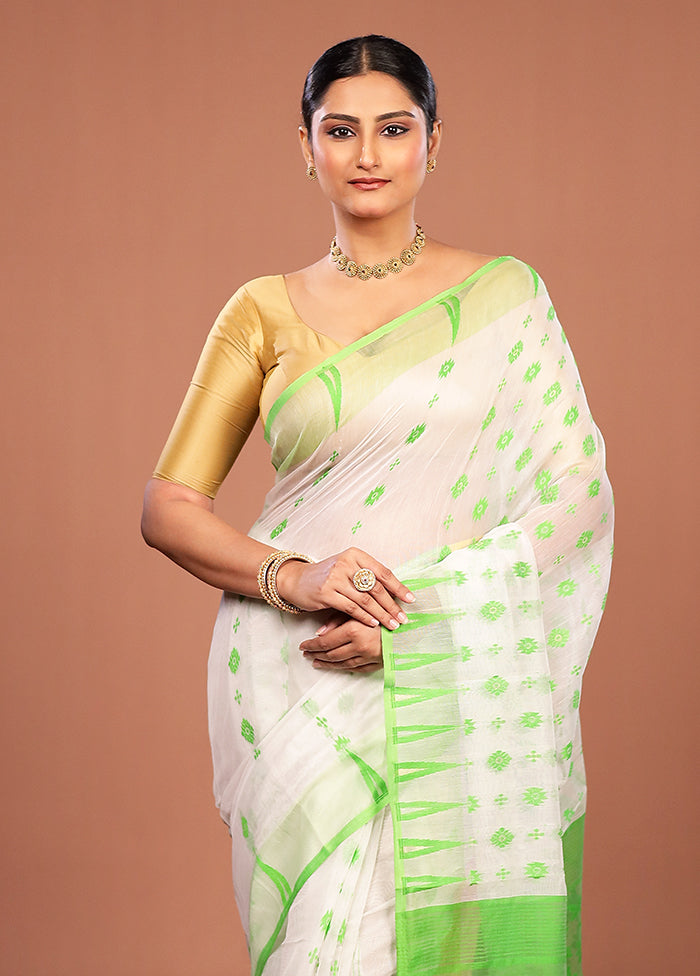 Green Jamdani Cotton Saree Without Blouse Piece
