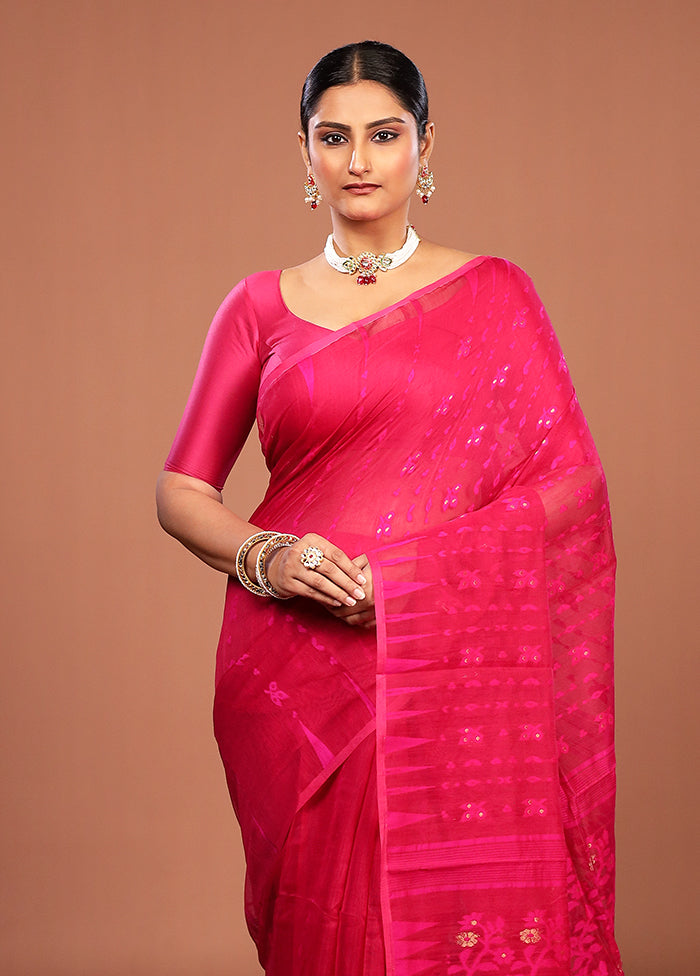 Pink Jamdani Cotton Saree Without Blouse Piece