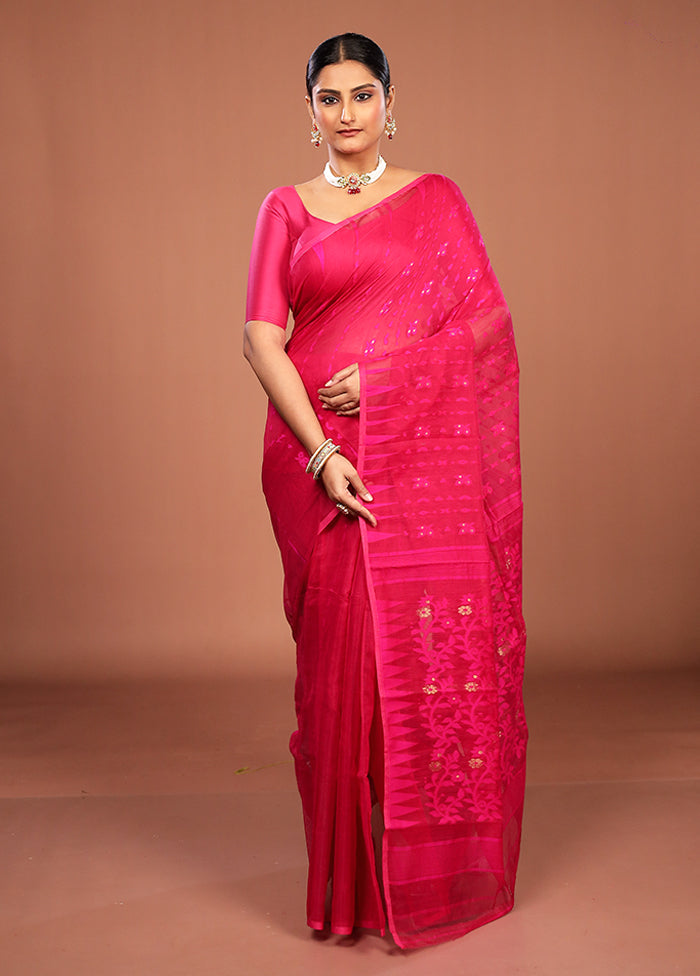 Pink Jamdani Cotton Saree Without Blouse Piece
