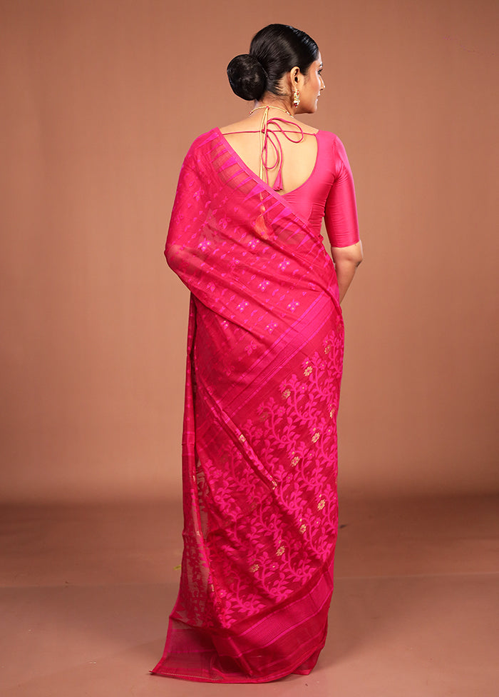 Pink Jamdani Cotton Saree Without Blouse Piece