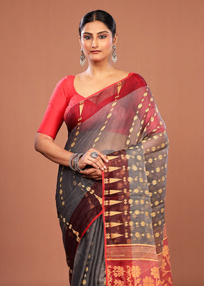 Grey Jamdani Cotton Saree Without Blouse Piece