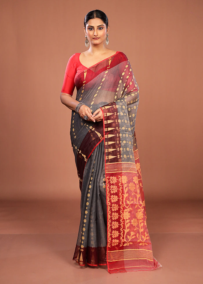Grey Jamdani Cotton Saree Without Blouse Piece