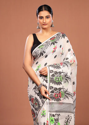 White Jamdani Cotton Saree Without Blouse Piece