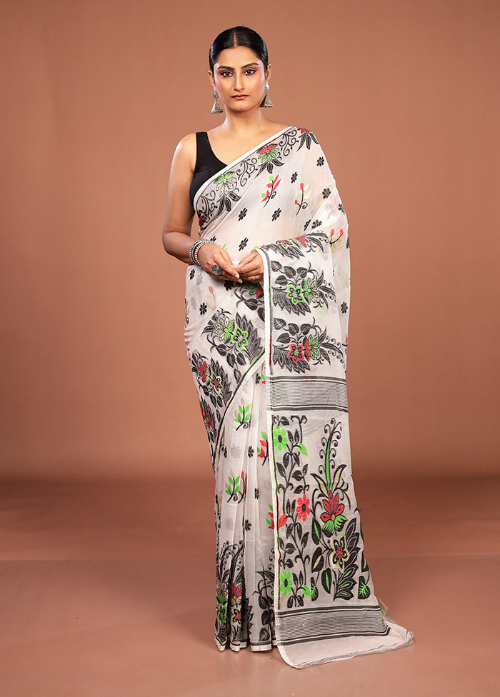 White Jamdani Cotton Saree Without Blouse Piece