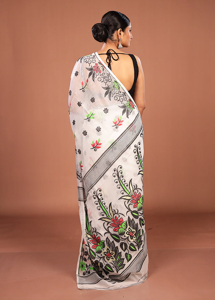 White Jamdani Cotton Saree Without Blouse Piece