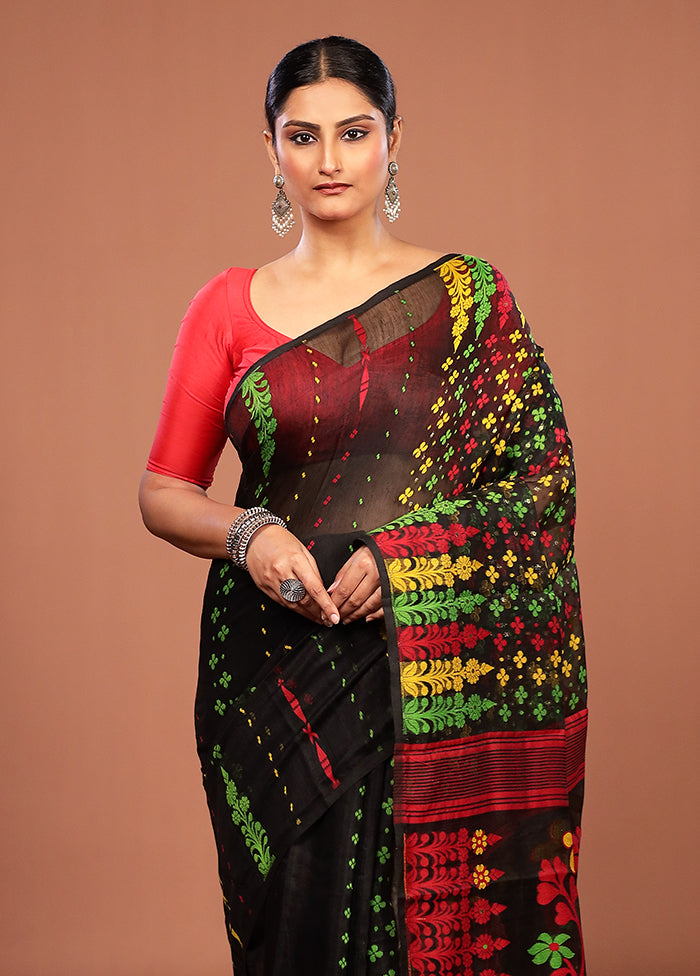 Black Jamdani Cotton Saree Without Blouse Piece