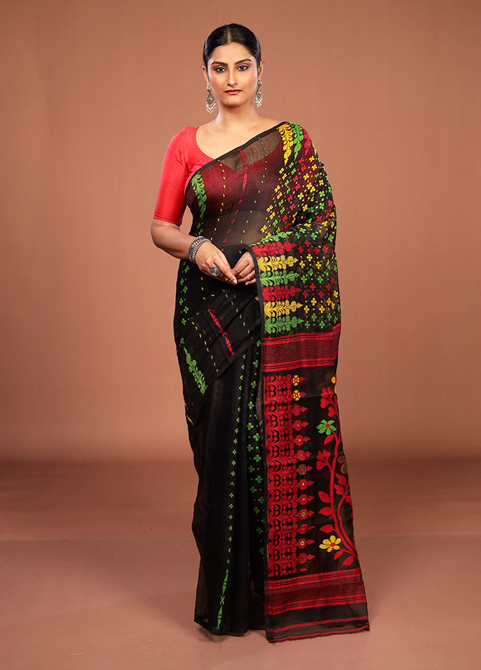Black Jamdani Cotton Saree Without Blouse Piece