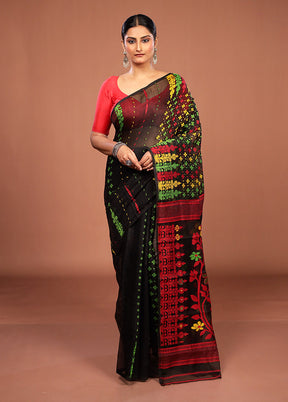Black Jamdani Cotton Saree Without Blouse Piece