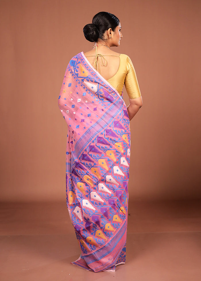 Pink Jamdani Cotton Saree Without Blouse Piece