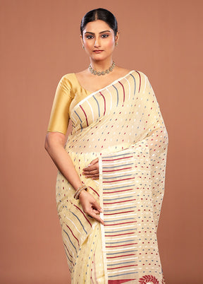 Cream Jamdani Cotton Saree Without Blouse Piece