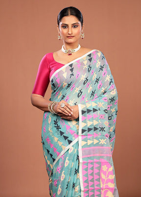 Green Jamdani Cotton Saree Without Blouse Piece