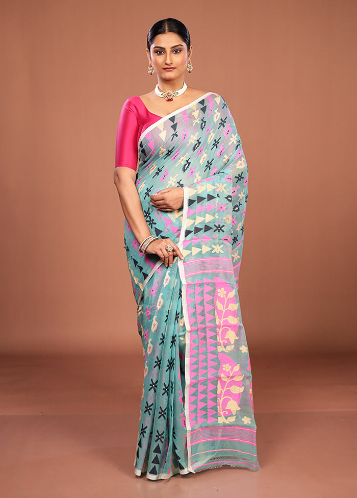 Green Jamdani Cotton Saree Without Blouse Piece