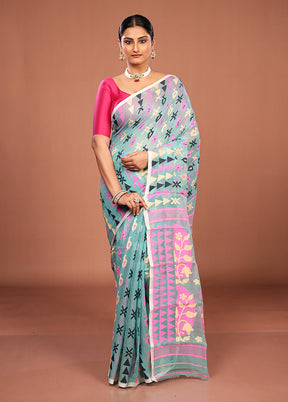 Green Jamdani Cotton Saree Without Blouse Piece