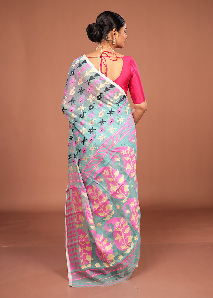 Green Jamdani Cotton Saree Without Blouse Piece