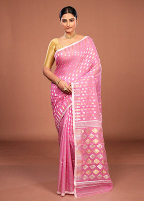 Pink Jamdani Cotton Saree Without Blouse Piece