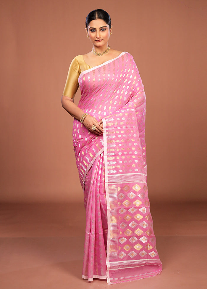 Pink Jamdani Cotton Saree Without Blouse Piece