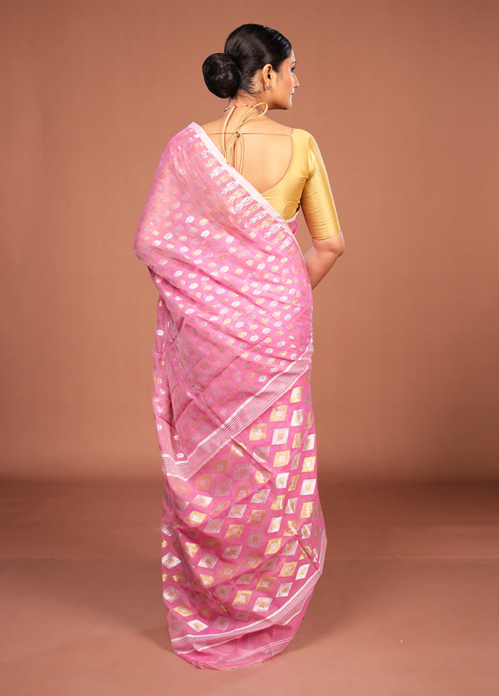 Pink Jamdani Cotton Saree Without Blouse Piece