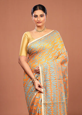 Orange Jamdani Cotton Saree Without Blouse Piece