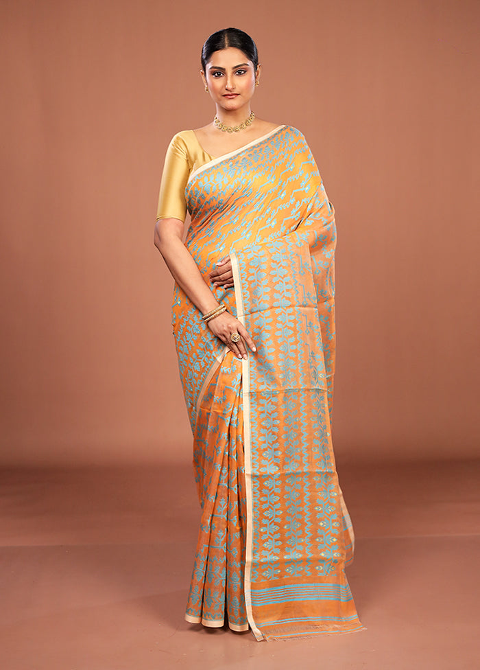 Orange Jamdani Cotton Saree Without Blouse Piece