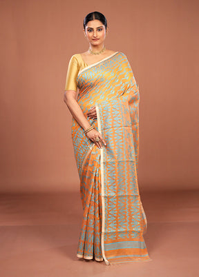 Orange Jamdani Cotton Saree Without Blouse Piece