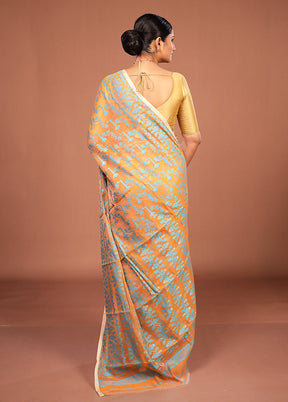 Orange Jamdani Cotton Saree Without Blouse Piece