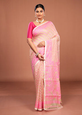 Cream Jamdani Cotton Saree Without Blouse Piece