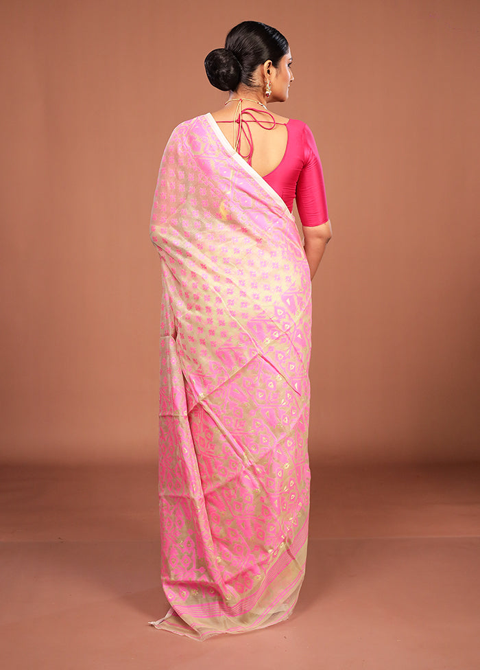Cream Jamdani Cotton Saree Without Blouse Piece