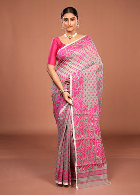 Grey Jamdani Cotton Saree Without Blouse Piece