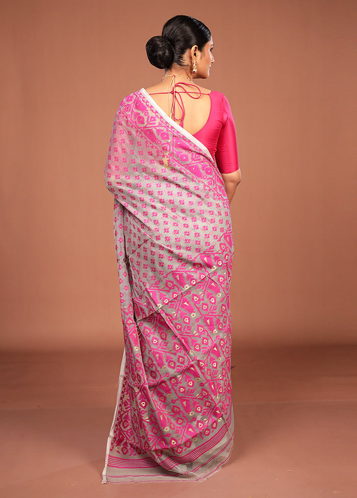 Grey Jamdani Cotton Saree Without Blouse Piece
