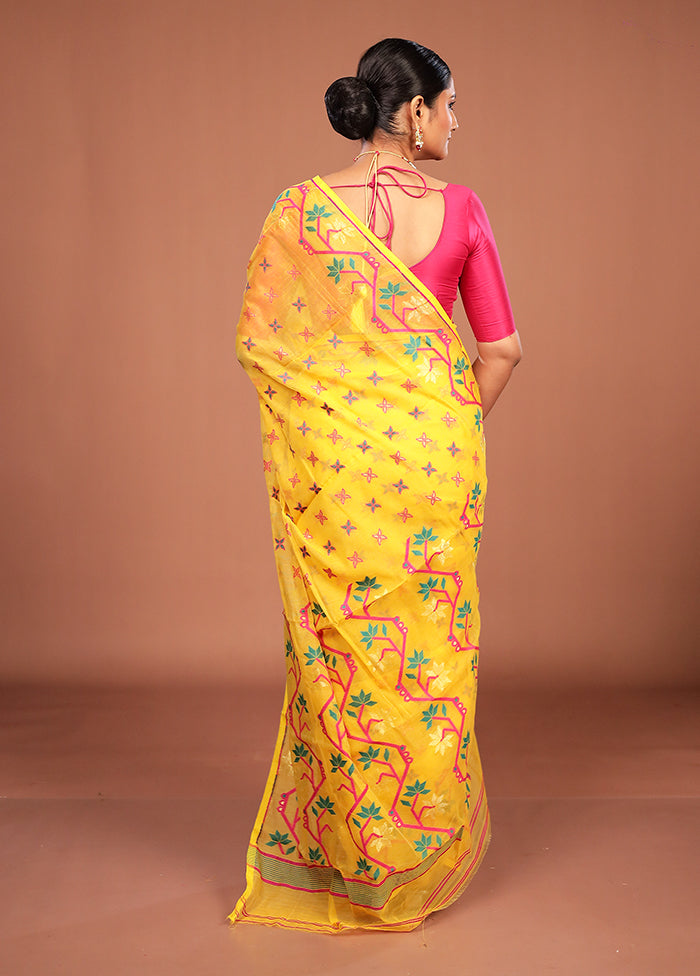 Yellow Jamdani Cotton Saree Without Blouse Piece