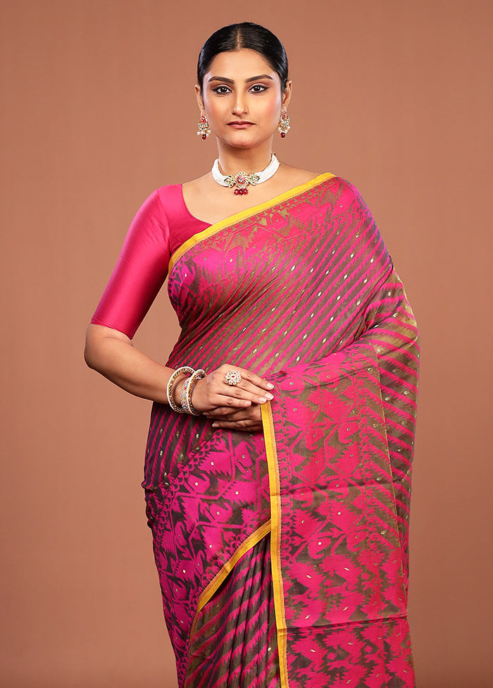 Green Jamdani Cotton Saree Without Blouse Piece