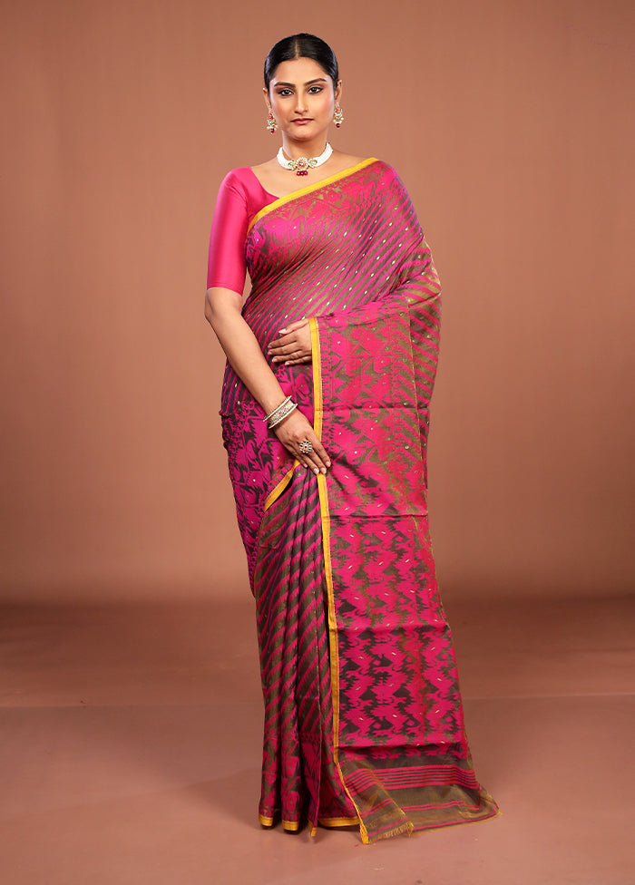Green Jamdani Cotton Saree Without Blouse Piece