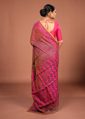 Green Jamdani Cotton Saree Without Blouse Piece