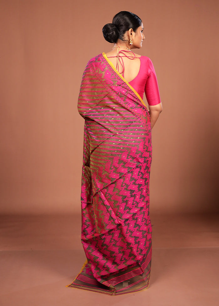 Green Jamdani Cotton Saree Without Blouse Piece
