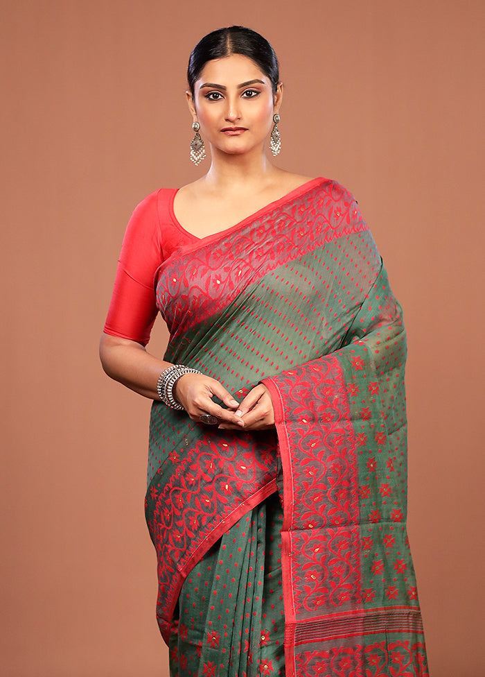 Green Jamdani Cotton Saree Without Blouse Piece
