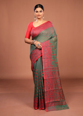 Green Jamdani Cotton Saree Without Blouse Piece